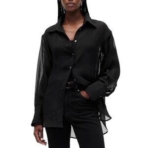 NWT Gap Big Shirt Sheer Organza Women's XXL Black Sheer Button-Down Oversized